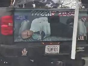 Donald Trump posts video of truck showing hog-tied Joe Biden